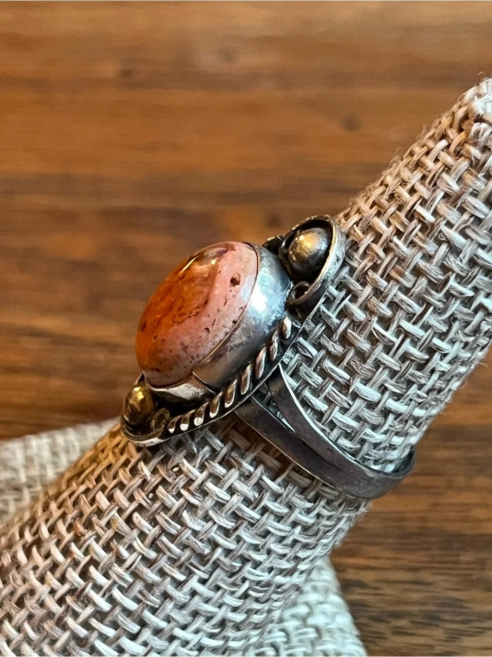 Vintage Native American Sterling Silver Amber Oval Ring